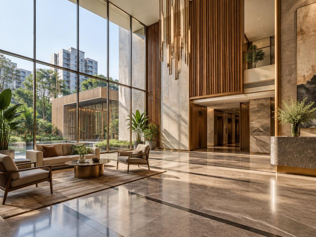 Double-height lobby in a premium urban residence